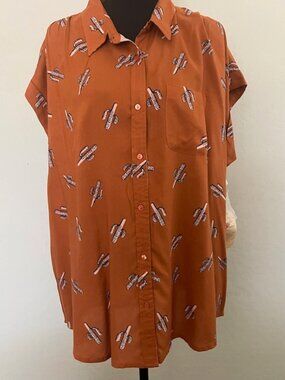 Cotton & Rye Cactus Print Button Down Top XXL Western Boho NWT